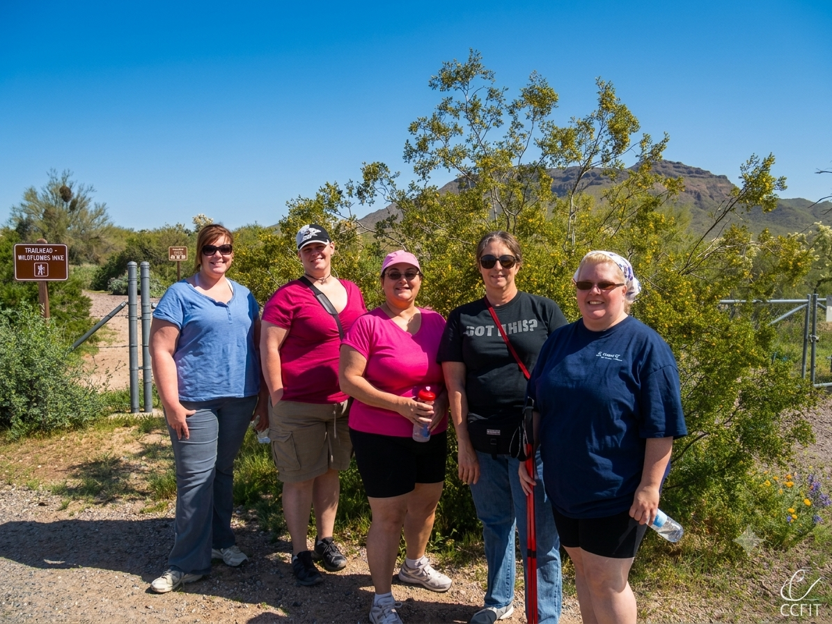 Coree Silvera,, on the far left, standing with four women during an early Chubby Chicks Fitness hike in Arizona.